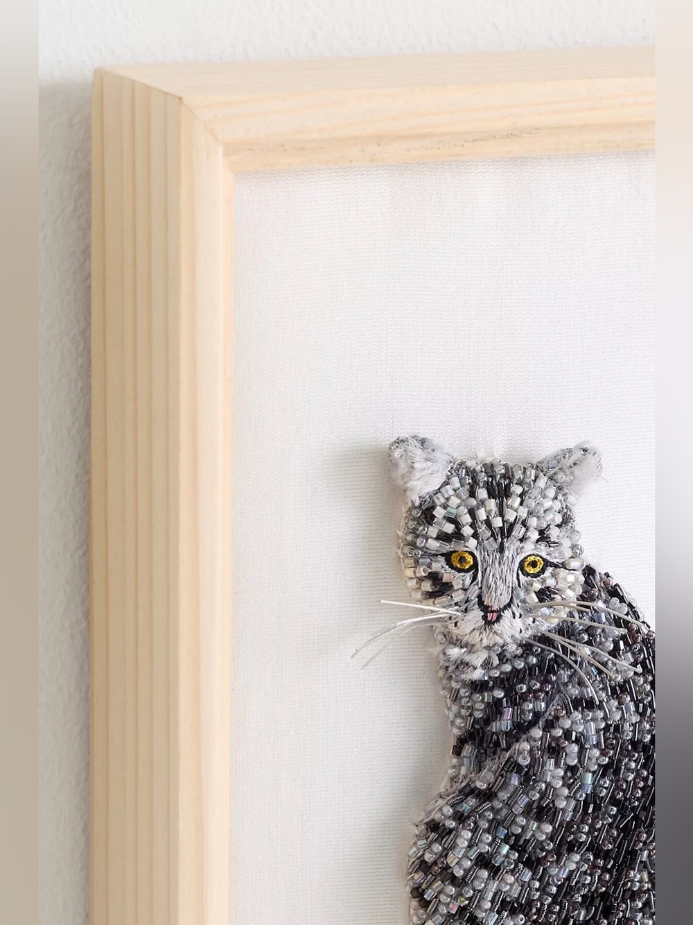 Anthropologie Cat Beaded Wall Art Tabby Gray Black Hand Crafted Bespoke New - Picture 3 of 6